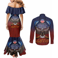 American Samoa Fautasi Couples Matching Mermaid Dress and Long Sleeve Button Shirt Pago Pago Aeto and Iseula o le Moana of Fagatogo Red-Blue LT03 - Polynesian Pride