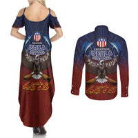 American Samoa Fautasi Couples Matching Summer Maxi Dress and Long Sleeve Button Shirt Pago Pago Aeto and Iseula o le Moana of Fagatogo Red-Blue LT03 - Polynesian Pride