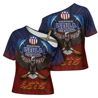 American Samoa Fautasi Cross Shoulder Shirt Pago Pago Aeto and Iseula o le Moana of Fagatogo Red-Blue LT03 - Polynesian Pride