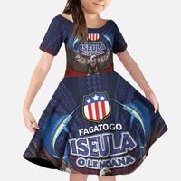 American Samoa Fautasi Family Matching Long Sleeve Bodycon Dress and Hawaiian Shirt Pago Pago Aeto and Iseula o le Moana of Fagatogo Red-Blue LT03 Daughter's Dress Blue - Polynesian Pride