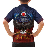 American Samoa Fautasi Family Matching Off The Shoulder Long Sleeve Dress and Hawaiian Shirt Pago Pago Aeto and Iseula o le Moana of Fagatogo Red-Blue LT03 - Polynesian Pride