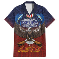 American Samoa Fautasi Family Matching Off The Shoulder Long Sleeve Dress and Hawaiian Shirt Pago Pago Aeto and Iseula o le Moana of Fagatogo Red-Blue LT03 Dad's Shirt - Short Sleeve Blue - Polynesian Pride