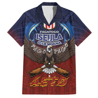 American Samoa Fautasi Family Matching Off Shoulder Maxi Dress and Hawaiian Shirt Pago Pago Aeto and Iseula o le Moana of Fagatogo Red-Blue LT03 Dad's Shirt - Short Sleeve Blue - Polynesian Pride