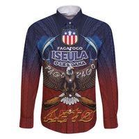 American Samoa Fautasi Family Matching Puletasi and Hawaiian Shirt Pago Pago Aeto and Iseula o le Moana of Fagatogo Red-Blue LT03 Dad's Shirt - Long Sleeve Blue - Polynesian Pride
