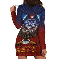 American Samoa Fautasi Hoodie Dress Pago Pago Aeto and Iseula o le Moana of Fagatogo Red-Blue LT03 - Polynesian Pride