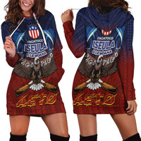American Samoa Fautasi Hoodie Dress Pago Pago Aeto and Iseula o le Moana of Fagatogo Red-Blue LT03 - Polynesian Pride