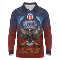 American Samoa Fautasi Long Sleeve Polo Shirt Pago Pago Aeto and Iseula o le Moana of Fagatogo Red-Blue LT03 Blue - Polynesian Pride