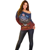 American Samoa Fautasi Off Shoulder Sweater Pago Pago Aeto and Iseula o le Moana of Fagatogo Red-Blue LT03 - Polynesian Pride