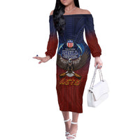 American Samoa Fautasi Off The Shoulder Long Sleeve Dress Pago Pago Aeto and Iseula o le Moana of Fagatogo Red-Blue LT03 Women Blue - Polynesian Pride