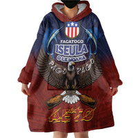 American Samoa Fautasi Wearable Blanket Hoodie Pago Pago Aeto and Iseula o le Moana of Fagatogo Red-Blue LT03 - Polynesian Pride