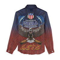 American Samoa Fautasi Women Casual Shirt Pago Pago Aeto and Iseula o le Moana of Fagatogo Red-Blue LT03 - Polynesian Pride