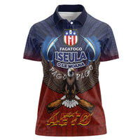 American Samoa Fautasi Women Polo Shirt Pago Pago Aeto and Iseula o le Moana of Fagatogo Red-Blue - Polynesian Pride
