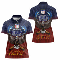 American Samoa Fautasi Women Polo Shirt Pago Pago Aeto and Iseula o le Moana of Fagatogo Red-Blue - Polynesian Pride