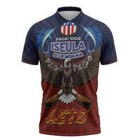 American Samoa Fautasi Zipper Polo Shirt Pago Pago Aeto and Iseula o le Moana of Fagatogo Red-Blue LT03 Blue - Polynesian Pride