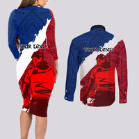 Custom Samoa Rugby Couples Matching Long Sleeve Bodycon Dress and Long Sleeve Button Shirts Siva Tau Dance Polynesian Tattoo Brush Style LT03 - Polynesian Pride
