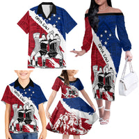 Custom Samoa Rugby Family Matching Off Shoulder Long Sleeve Dress and Hawaiian Shirt Siva Tau Dance Polynesian Tattoo Brush Style LT03 - Polynesian Pride