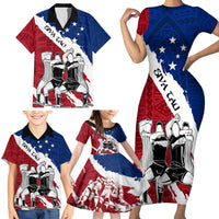 Custom Samoa Rugby Family Matching Short Sleeve Bodycon Dress and Hawaiian Shirt Siva Tau Dance Polynesian Tattoo Brush Style LT03 - Polynesian Pride