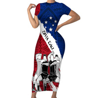 Custom Samoa Rugby Family Matching Short Sleeve Bodycon Dress and Hawaiian Shirt Siva Tau Dance Polynesian Tattoo Brush Style LT03 Mom's Dress Red - Polynesian Pride