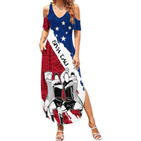 Custom Samoa Rugby Family Matching Summer Maxi Dress and Hawaiian Shirt Siva Tau Dance Polynesian Tattoo Brush Style LT03 Mom's Dress Red - Polynesian Pride