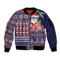 Hawaii Mele Kalikimaka Sleeve Zip Bomber Jacket Aloha and Christmas Elements Patchwork Blue Style LT03 Unisex Blue - Polynesian Pride