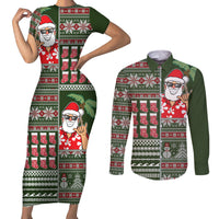 Hawaii Mele Kalikimaka Couples Matching Short Sleeve Bodycon Dress and Long Sleeve Button Shirt Aloha and Christmas Elements Patchwork Green Style LT03 Green - Polynesian Pride