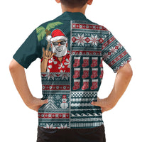Hawaii Mele Kalikimaka Family Matching Off Shoulder Maxi Dress and Hawaiian Shirt Aloha and Christmas Elements Patchwork Turquoise Style LT03 - Polynesian Pride