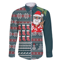 Hawaii Mele Kalikimaka Family Matching Tank Maxi Dress and Hawaiian Shirt Aloha and Christmas Elements Patchwork Turquoise Style LT03 Dad's Shirt - Long Sleeve Turquoise - Polynesian Pride