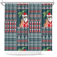 Hawaii Mele Kalikimaka Shower Curtain Aloha and Christmas Elements Patchwork Turquoise Style LT03 Turquoise - Polynesian Pride