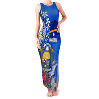 Personalised Nauru Coat of Arms Family Matching Tank Maxi Dress and Hawaiian Shirt Tropical Flower Polynesian Pattern LT03 Mom's Dress Blue - Polynesian Pride