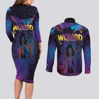Aotearoa Arts Festival 2025 Couples Matching Long Sleeve Bodycon Dress and Long Sleeve Button Shirt Maori Music Art Dance - Rhythmic Vibes LT03 - Polynesian Pride
