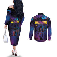 Aotearoa Arts Festival 2025 Couples Matching Off The Shoulder Long Sleeve Dress and Long Sleeve Button Shirt Maori Music Art Dance - Rhythmic Vibes LT03 - Polynesian Pride