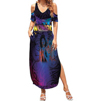 Aotearoa Arts Festival 2025 Family Matching Summer Maxi Dress and Hawaiian Shirt Maori Music Art Dance - Rhythmic Vibes LT03 Mom's Dress Black - Polynesian Pride