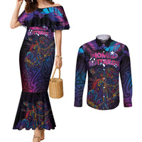 Aotearoa Arts Festival 2025 Couples Matching Mermaid Dress and Long Sleeve Button Shirt Maori Performing Art and Music - Rhythmic Vibes LT03 Black - Polynesian Pride