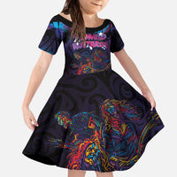 Aotearoa Arts Festival 2025 Family Matching Off The Shoulder Long Sleeve Dress and Hawaiian Shirt Maori Performing Art and Music - Rhythmic Vibes LT03 Daughter's Dress Black - Polynesian Pride