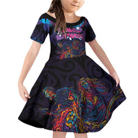 Aotearoa Arts Festival 2025 Family Matching Off Shoulder Short Dress and Hawaiian Shirt Maori Performing Art and Music - Rhythmic Vibes LT03 Daughter's Dress Black - Polynesian Pride