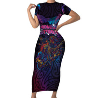 Aotearoa Arts Festival 2025 Family Matching Short Sleeve Bodycon Dress and Hawaiian Shirt Maori Performing Art and Music - Rhythmic Vibes LT03 Mom's Dress Black - Polynesian Pride