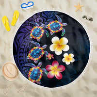 Hawaiian Turtles and Plumeria Beach Blanket Polynesian Art Tribal Tattoo Dark Aqua Color LT03 One Size 150cm Blue - Polynesian Pride