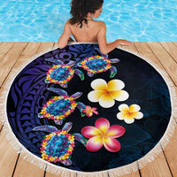 Hawaiian Turtles and Plumeria Beach Blanket Polynesian Art Tribal Tattoo Dark Aqua Color LT03 - Polynesian Pride