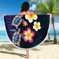 Hawaiian Turtles and Plumeria Beach Blanket Polynesian Art Tribal Tattoo Dark Aqua Color LT03 - Polynesian Pride