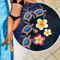 Hawaiian Turtles and Plumeria Beach Blanket Polynesian Art Tribal Tattoo Dark Aqua Color LT03 - Polynesian Pride