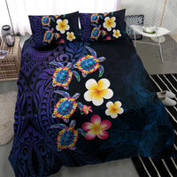 Hawaiian Turtles and Plumeria Bedding Set Polynesian Art Tribal Tattoo Dark Aqua Color LT03 - Polynesian Pride