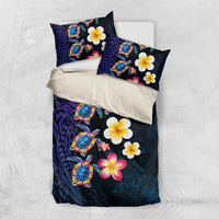 Hawaiian Turtles and Plumeria Bedding Set Polynesian Art Tribal Tattoo Dark Aqua Color LT03 US Twin 172cm x 218cm Blue - Polynesian Pride