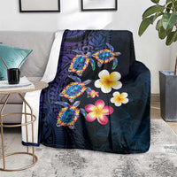 Hawaiian Turtles and Plumeria Blanket Polynesian Art Tribal Tattoo Dark Aqua Color LT03 - Polynesian Pride