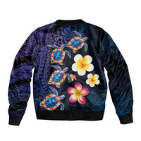 Hawaiian Turtles and Plumeria Bomber Jacket Polynesian Art Tribal Tattoo Dark Aqua Color LT03 - Polynesian Pride