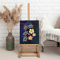 Hawaiian Turtles and Plumeria Canvas Wall Art Polynesian Art Tribal Tattoo Dark Aqua Color LT03 - Polynesian Pride