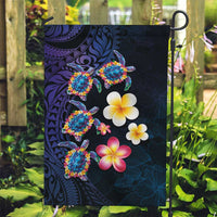 Hawaiian Turtles and Plumeria Garden Flag Polynesian Art Tribal Tattoo Dark Aqua Color LT03 Garden Flag Blue - Polynesian Pride
