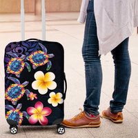 Hawaiian Turtles and Plumeria Luggage Cover Polynesian Art Tribal Tattoo Dark Aqua Color LT03 Blue - Polynesian Pride