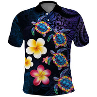 Hawaiian Turtles and Plumeria Polo Shirt Polynesian Art Tribal Tattoo Dark Aqua Color LT03 Blue - Polynesian Pride