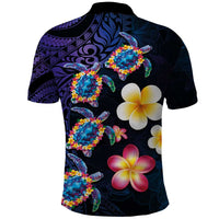 Hawaiian Turtles and Plumeria Polo Shirt Polynesian Art Tribal Tattoo Dark Aqua Color LT03 - Polynesian Pride