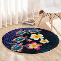 Hawaiian Turtles and Plumeria Round Carpet Polynesian Art Tribal Tattoo Dark Aqua Color LT03 - Polynesian Pride